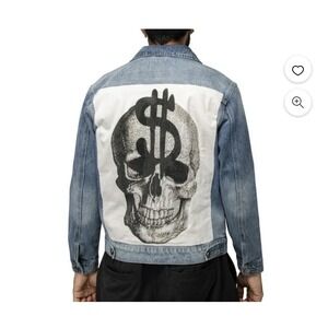 X RAY Jeans Mens Skull Dollar Sign Denim Jacket, Light NWT XXL